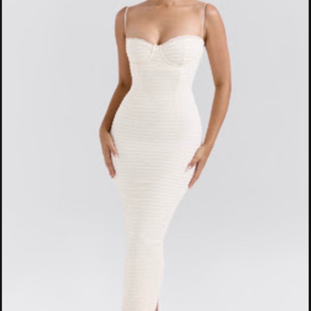 House of CB Elinor Cream Tea Frill Lace Midi Dress L+ (Fuller Cup)